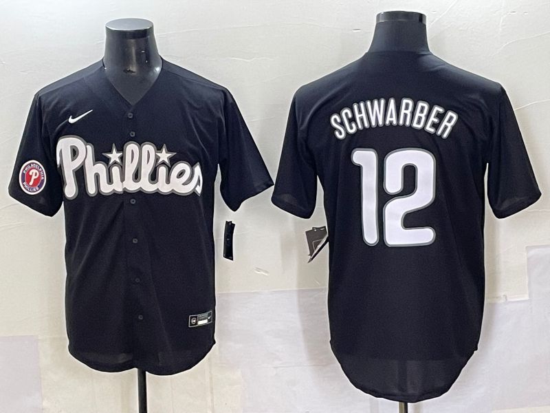 Men 2025 Philadelphia Phillies #12 Schwarber Black Fashion Nike MLB Jersey style 7096